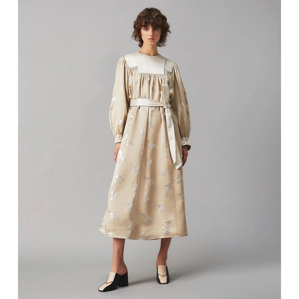 Holiday Tory Burch Mushroom Lurex Satin Gown Womens M Champagne‎ Jacquard dress